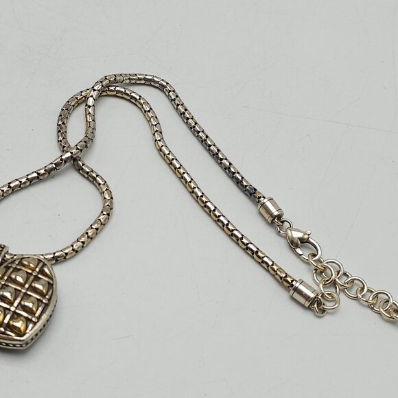 Brighton Silver Tone Choker Necklace w/Two Tone Reversible Quilted Heart Pendant - Picture 4 of 6